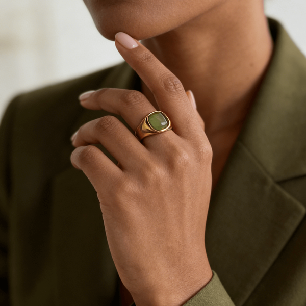 Green Cat's Eye Signet Ring, photo 15