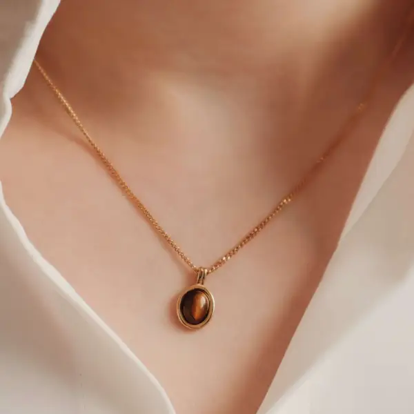 Tiger's Eye Pendant Necklace — Waterproof 18k Gold Plated