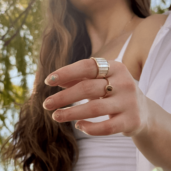 Gold Plated Striped Mother of Pearl Ring, photo 10