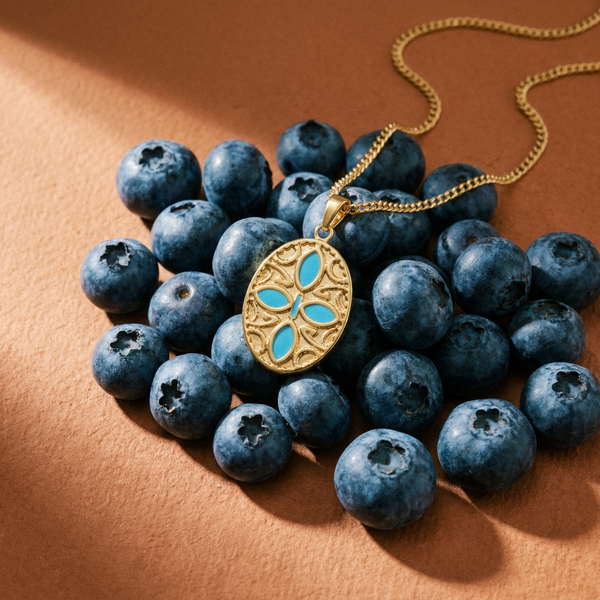 Oval Blue Petals Pendant Necklace, photo 2