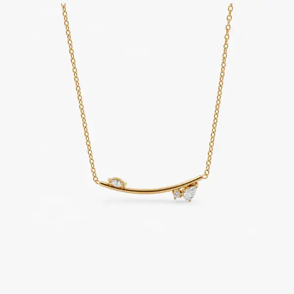 Curved Bar Necklace with CZ Leaf