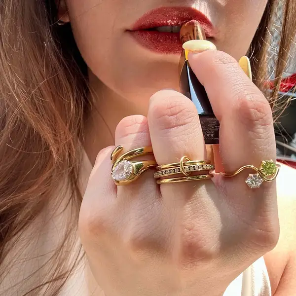 Gold Stacking Ring with Zircon Stones, photo 9