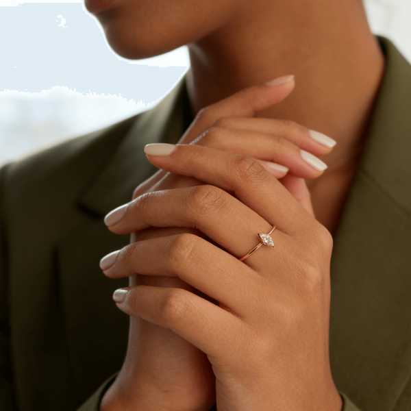 Marquise Cut Solitaire Ring in Hypoallergenic 316L Stainless Steel, photo 3