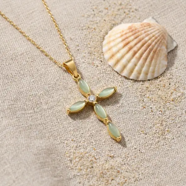 Green Cat's Eye Cross Necklace, photo 4
