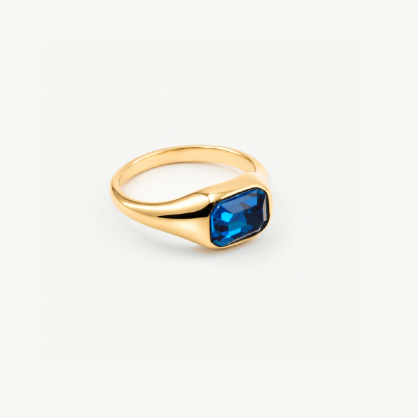 Blue Emerald Cut Ring