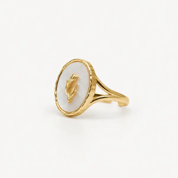 18k Gold Plated Rose Signet Ring, photo 4
