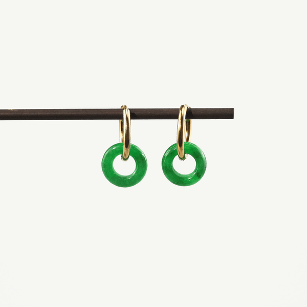 Green Jade Donut Hoop Earrings