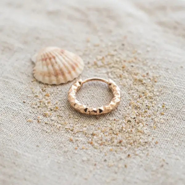 Small Hammered Hoop Earrings in Gold Stainless Steel, photo 4
