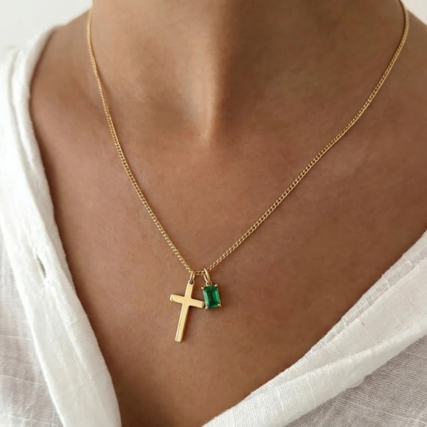 Personalized Cross & Birthstone Necklace, photo 2