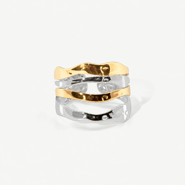 Mixed Multi Row Hammered Ring