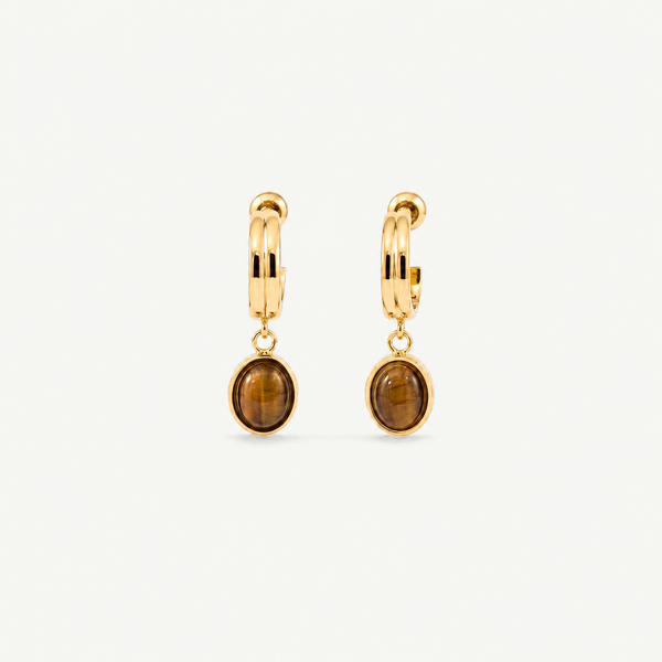 Tiger Eye Drop Hoop Earrings for Women