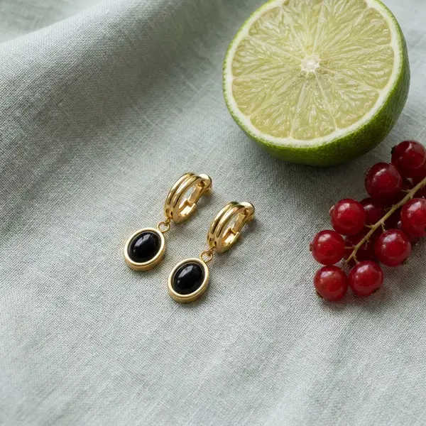Black Onyx Drop Hoop Earrings, photo 4