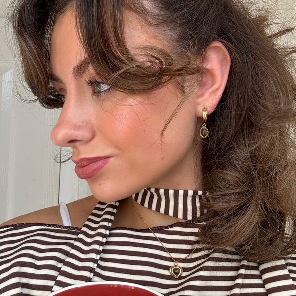 Tiger Eye Drop Hoop Earrings for Women, photo 3