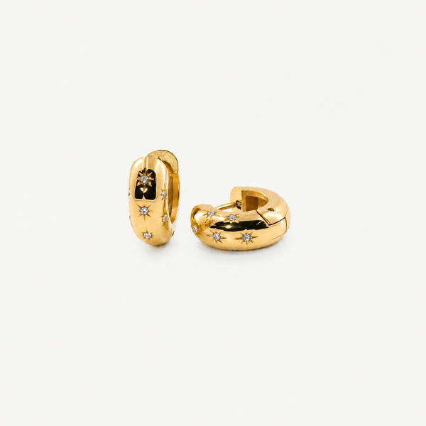 Stainless Steel Gold Hoop Earrings with Star Details