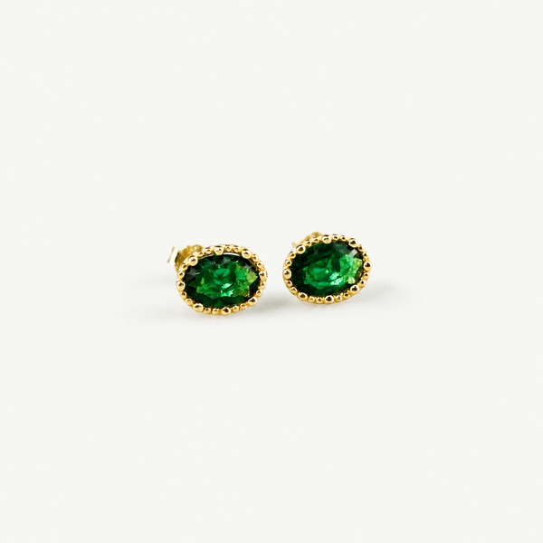 Emerald Oval Stud Earrings