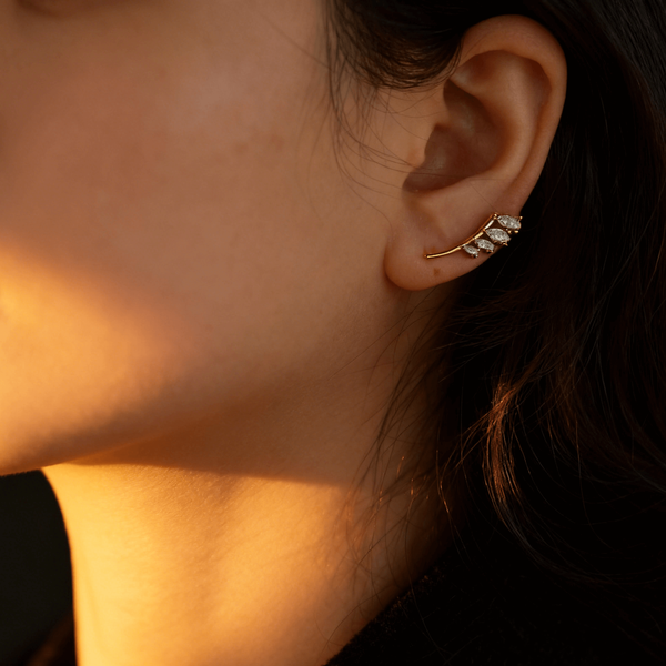 Gold Marquise Cluster Ear Climbers, photo 4
