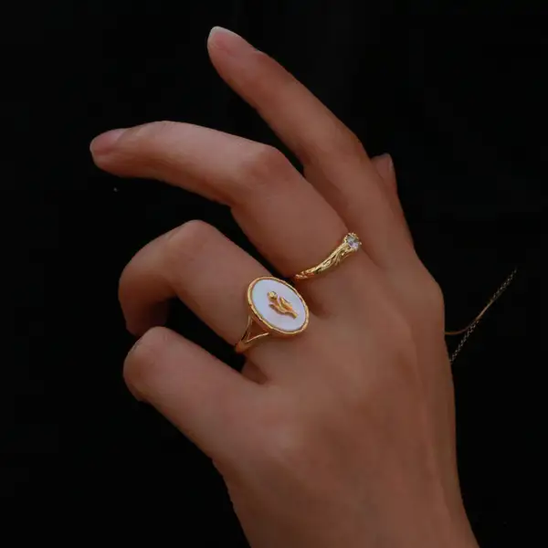 18k Gold Plated Rose Signet Ring, photo 3