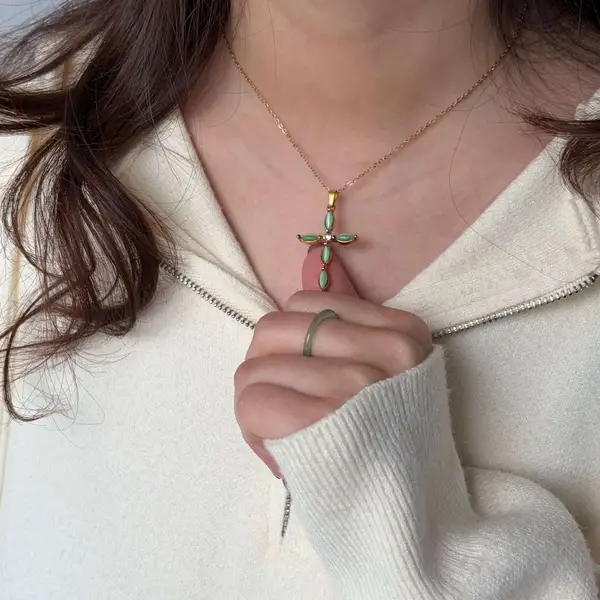 Green Cat's Eye Cross Necklace, photo 2