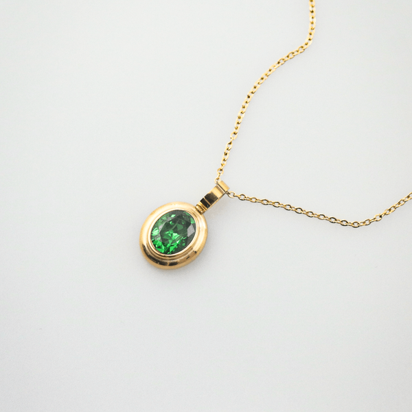 Emerald Gemstone Pendant Necklace, 18k Gold Plated Stainless Steel
