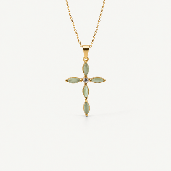 Green Cat's Eye Cross Necklace