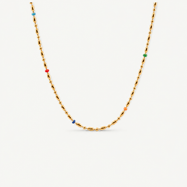 Rainbow Rice Bead Chain Necklace