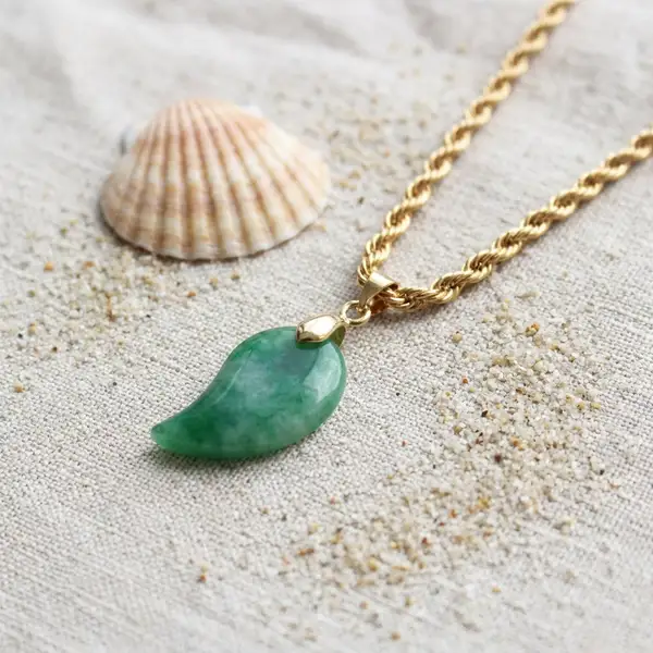 Gold Jade Comma Pendant Necklace, photo 4