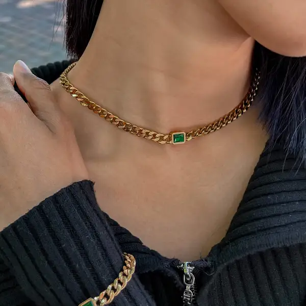 Emerald Gem Curb Chain Necklace, photo 7