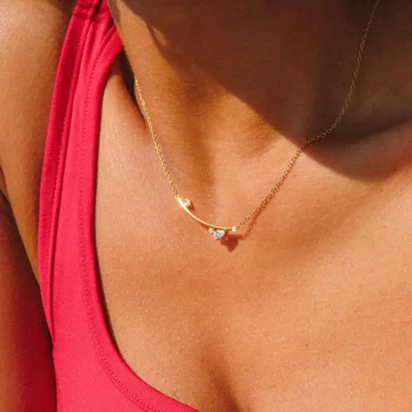 Curved Bar Necklace with CZ Leaf, photo 2