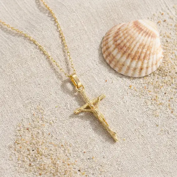 Hypoallergenic 14k Gold Plated Crucifix Pendant Necklace, photo 3