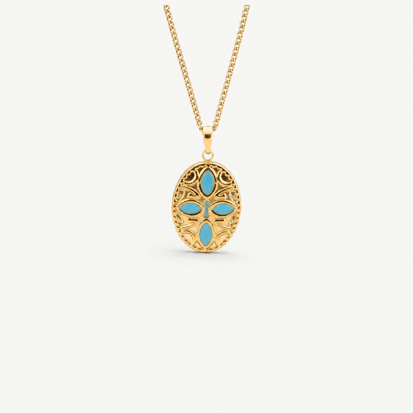 Oval Blue Petals Pendant Necklace