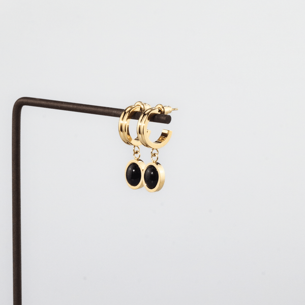 Black Onyx Drop Hoop Earrings, photo 3