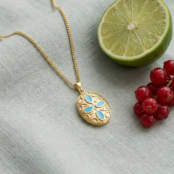 Oval Blue Petals Pendant Necklace, photo 3