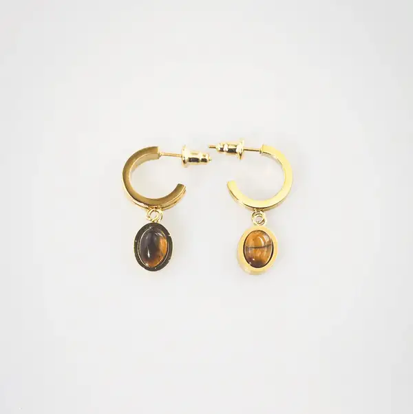 Tiger Eye Drop Hoop Earrings for Women, photo 2