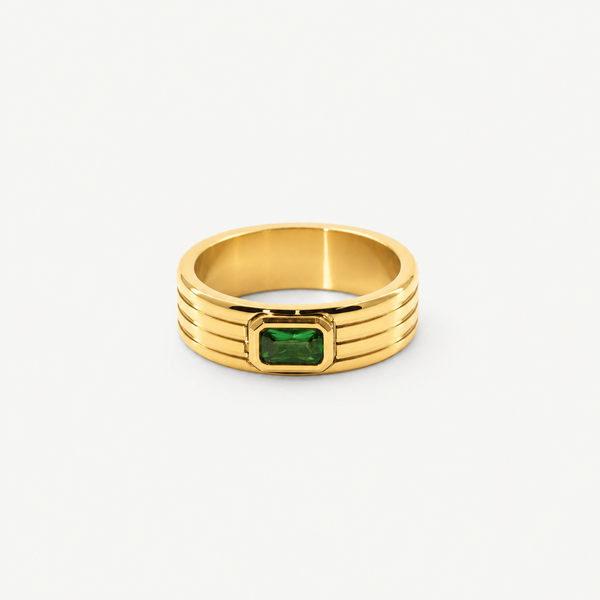 Green Stone Ribbed Ring