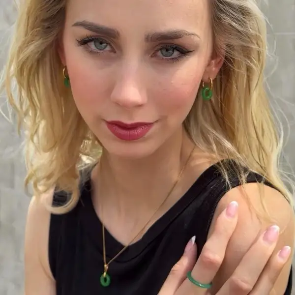 Green Jade Donut Hoop Earrings, photo 3