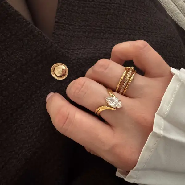 Gold Stacking Ring with Zircon Stones, photo 5