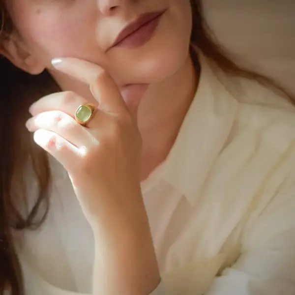 Green Cat's Eye Signet Ring, photo 5