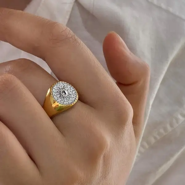 Two-Tone Sunburst Signet Ring
