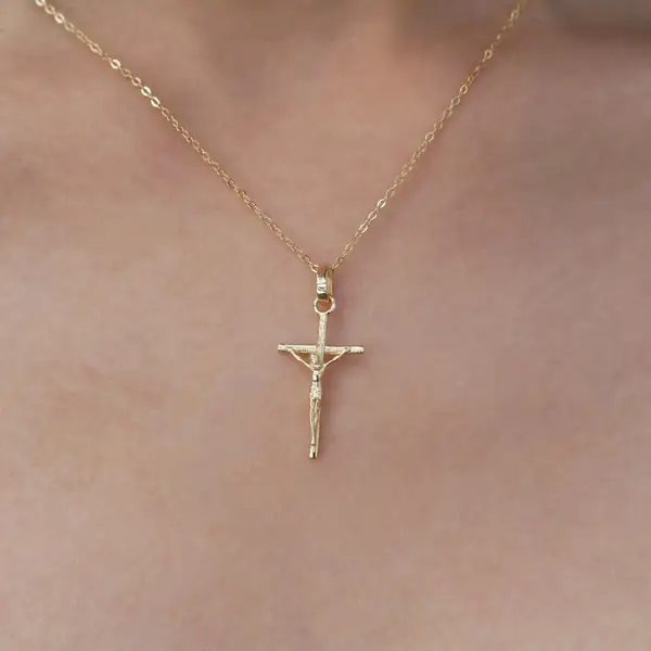 Hypoallergenic 14k Gold Plated Crucifix Pendant Necklace, photo 2