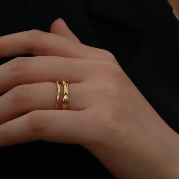 18k Gold Plated Stainless Steel Band Ring Set, photo 5