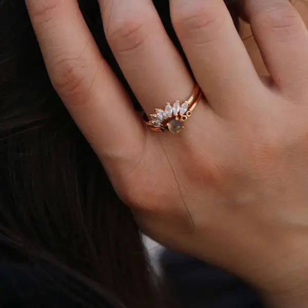 Labradorite Ring + Contour Gemstone Band, photo 3