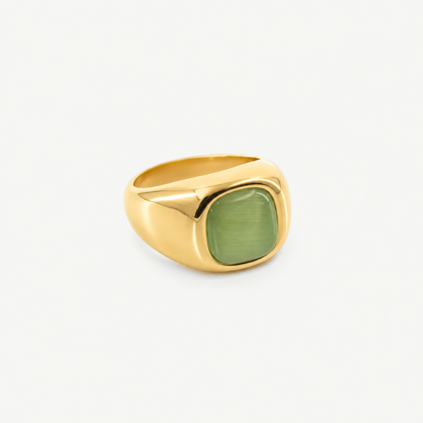 Green Cat's Eye Signet Ring