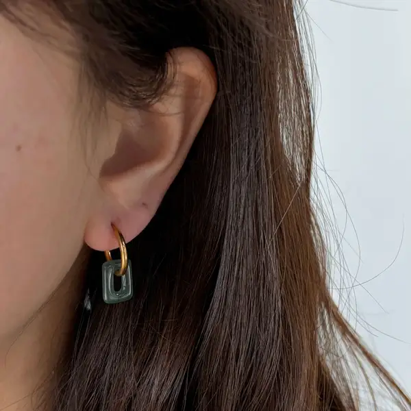 Square Jade Hoops, photo 2