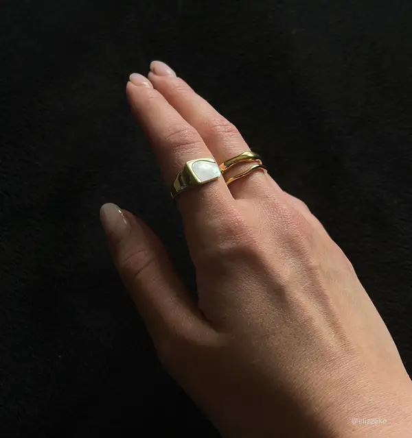 18k Gold Plated Stainless Steel Band Ring Set, photo 3