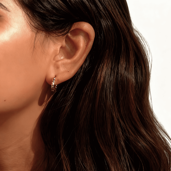 Small Hammered Hoop Earrings in Gold Stainless Steel, photo 2