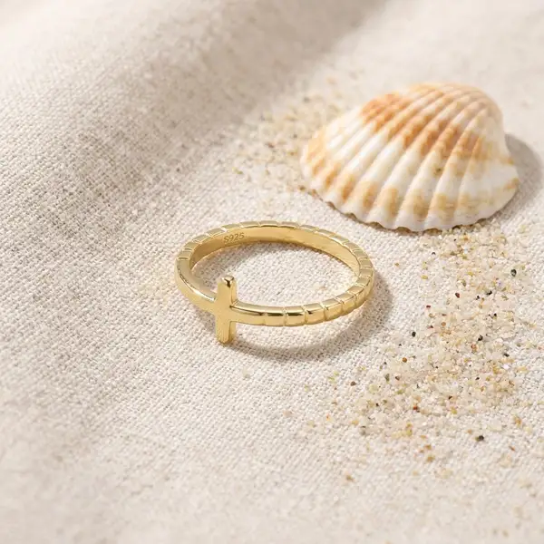 Gold Plated Cross Ring in Stainless Steel, photo 4