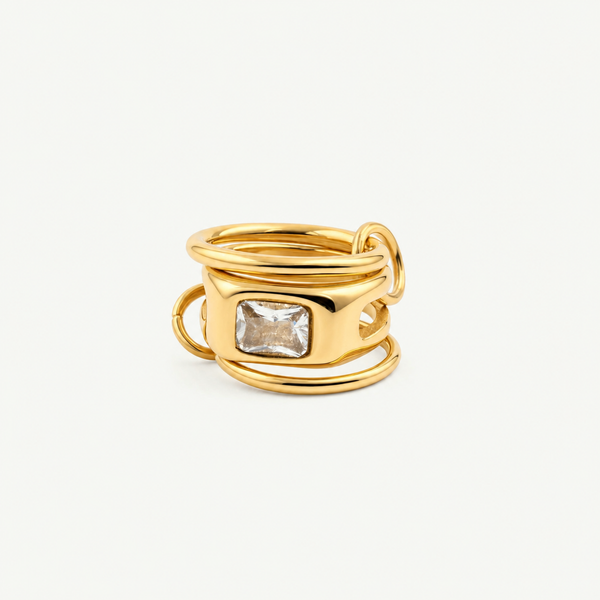 Triple Link Rectangle CZ Ring