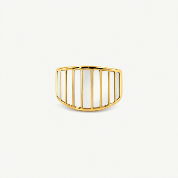 Gold Plated Striped Mother of Pearl Ring