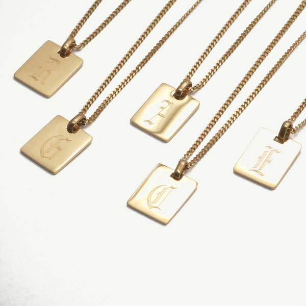 Hypoallergenic Old English Initial Tag Necklace