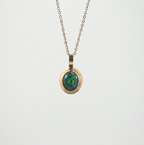 Emerald Gemstone Pendant Necklace, 18k Gold Plated Stainless Steel, photo 5